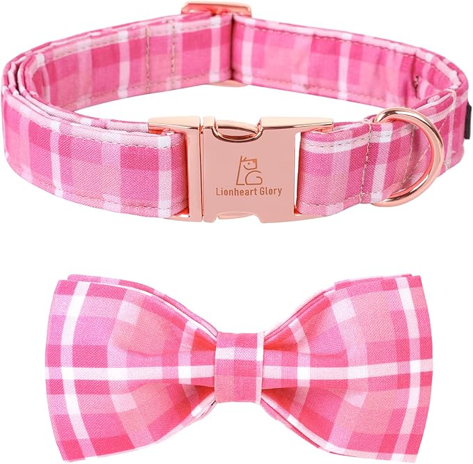 Lionheart glory Pink Plaid Dog Collar, Adjustable Dog Collar by LionheartGlory