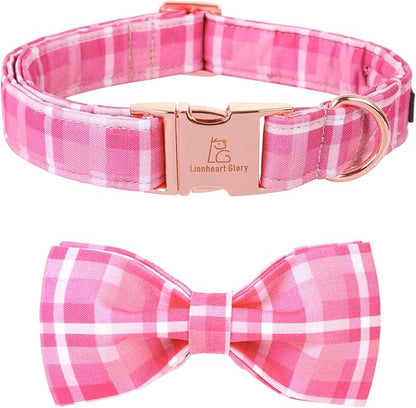Lionheart glory Pink Plaid Dog Collar, Adjustable Dog Collar by LionheartGlory