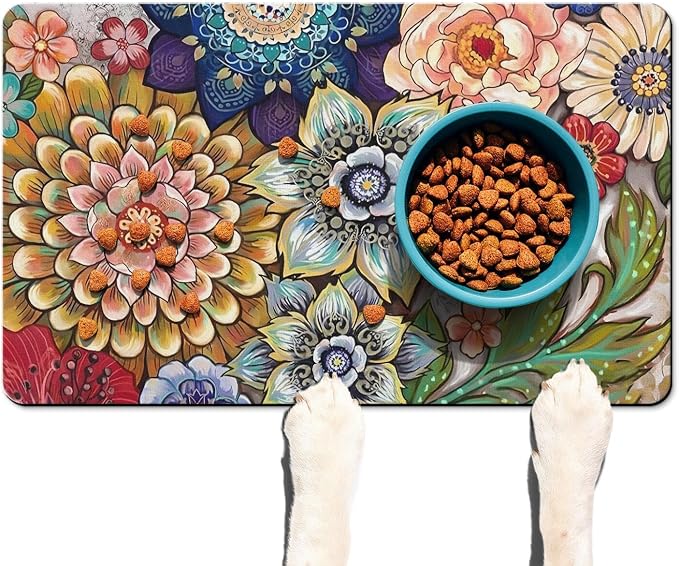 Absorbent Pet Dog Bowl Mat for Food and Water, Pet Cat Food Feeding Mat by Ideasonna