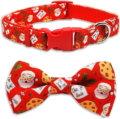 Christmas Dog Collar with Bow Tie Set, Adjustable Puppy Collar by PohshidoPet