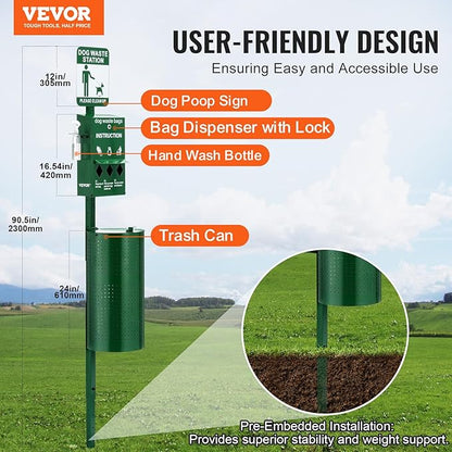 VEVOR Dog Waste Station with Hand Wash Bottle, 11.5 Gallons Pet Waste Bin with - Image 2