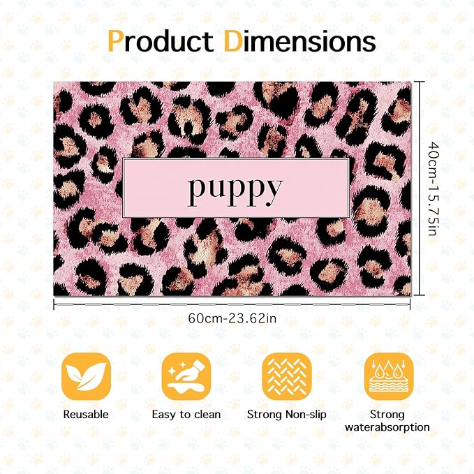 Puppy Feeding Mat 24x16 inch Pink Leopard Print Pet Bowl Placemat Non Slip - Image 6