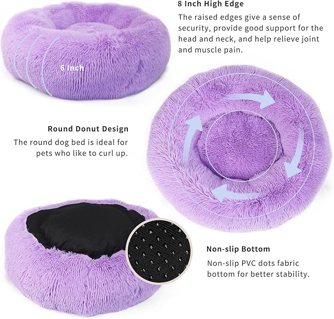 Calming Dog Bed for Medium Dogs Washable Donut 30 inches Anti-Slip Pet Bed - Image 4