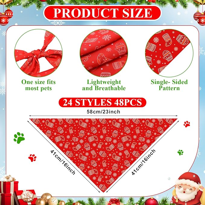 Sanwuta 48 Pcs Christmas Dog Bandanas Bulk Xmas Dog Bandanas Adjustable Snowman - Image 2