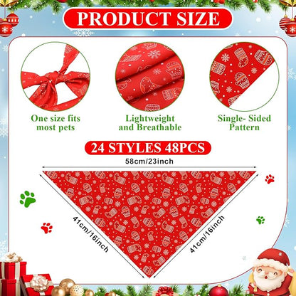 Sanwuta 48 Pcs Christmas Dog Bandanas Bulk Xmas Dog Bandanas Adjustable Snowman - Image 2