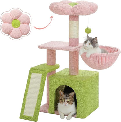 PETEPELA Flower Cat Tree for Indoor Cats, Cozy Hammock and Removable Flower Bed by PETEPELA