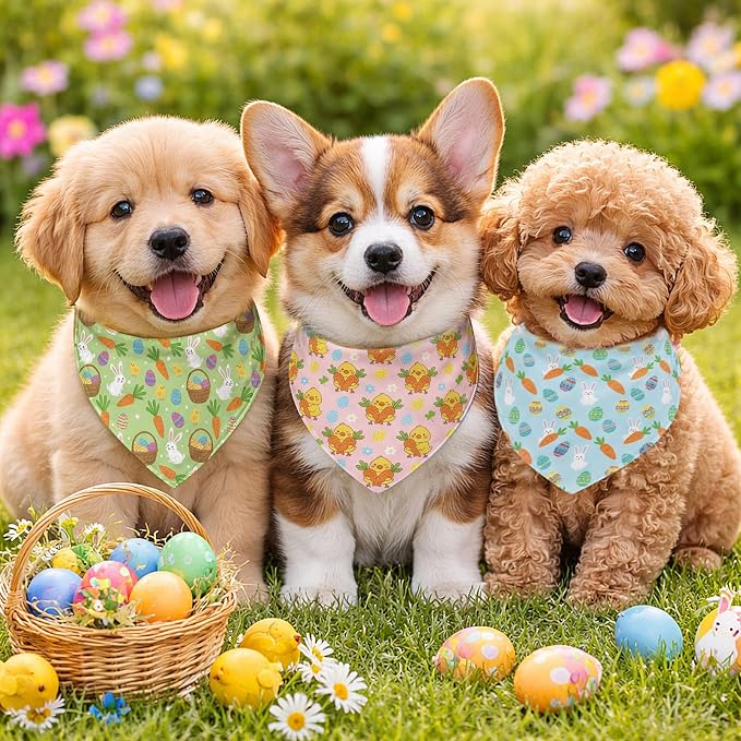 Abbylike 50 Pcs Easter Dog Bandanas Bulk Bunny Egg Carrot Bandanas - Image 2