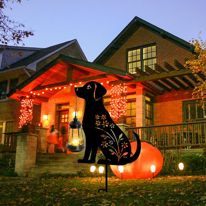 Bshine Dog Solar Light Outdoor Garden Decoration, Waterproof Metal Stake Black - Image 5