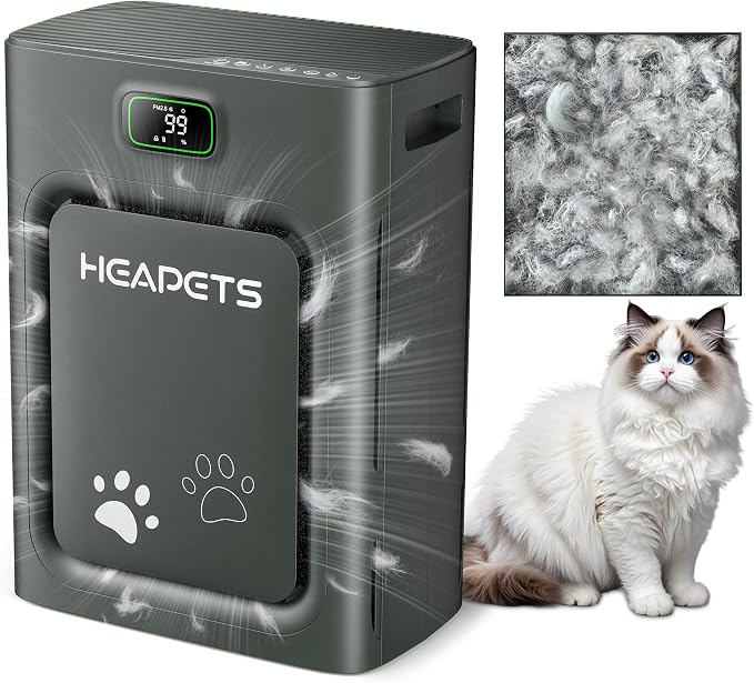 Pet Air Purifier for Home Large Room 2500 sq ft, H13 HEPA Washable Double-Sided by Heapets