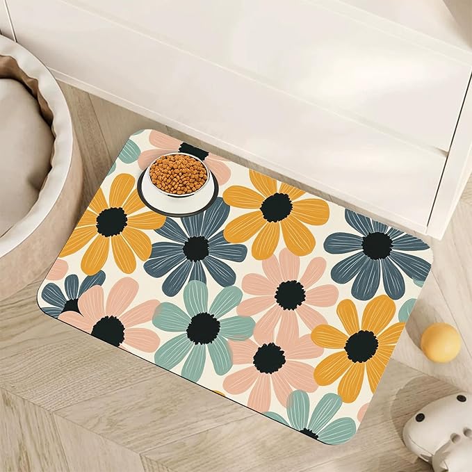 Abstract Daisy Flower Dog Food Mat by Unknown