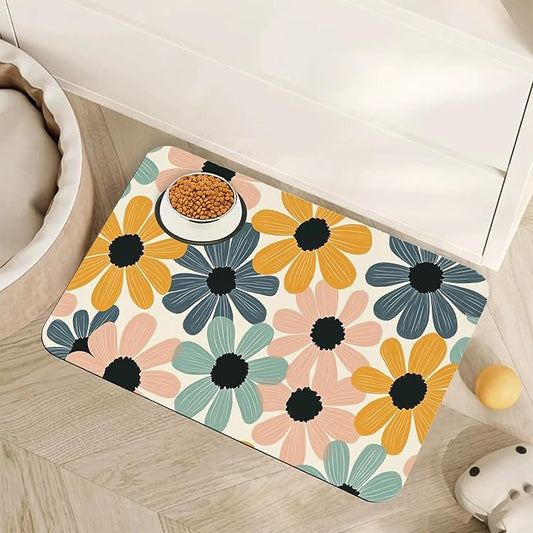 Abstract Daisy Flower Dog Food Mat by Unknown