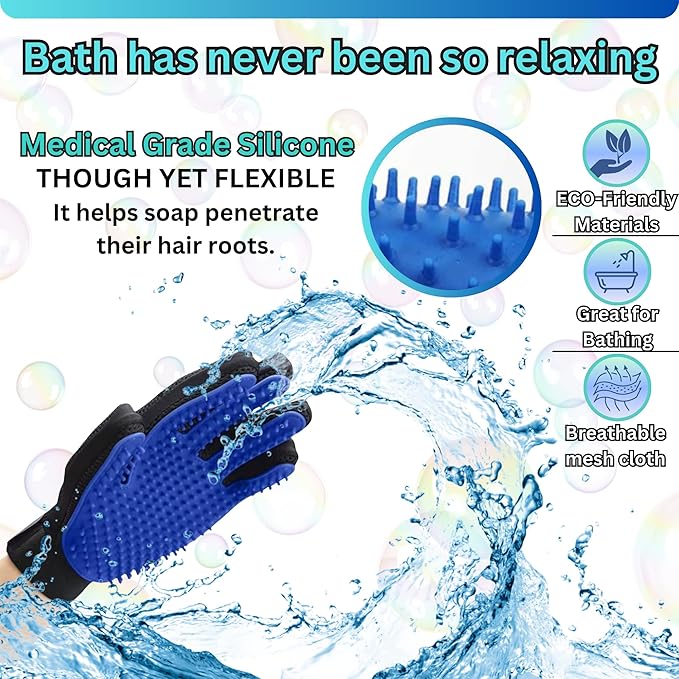 Pet Hair Remover Gloves – Blue, Reusable Grooming Gloves - Image 8