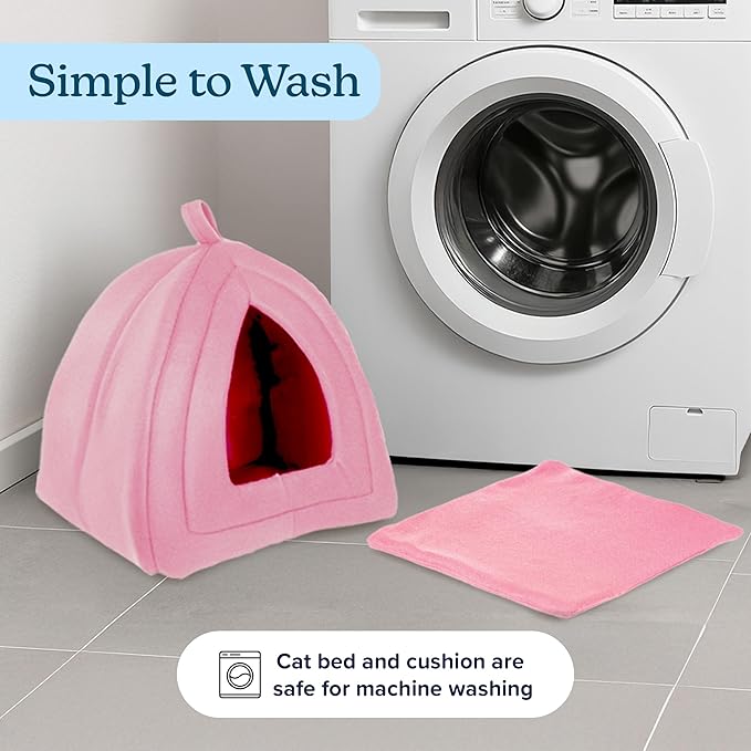 Cat House Indoor Cat Bed with Removable Foam Cushion, Plush Cat Tent Bed - Image 5