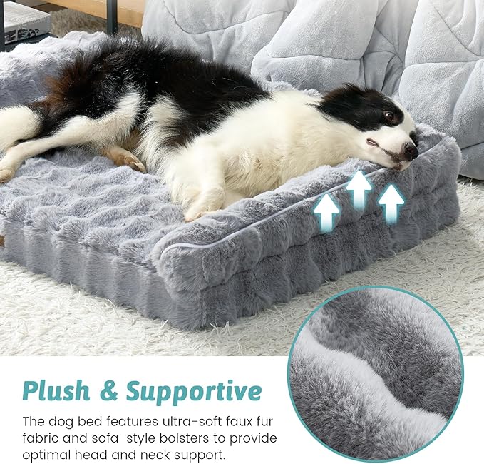 Faux Fur Orthopedic Dog Bed, Extra Large Dog Bed, Supportive Foam Pet Sofa - Image 4