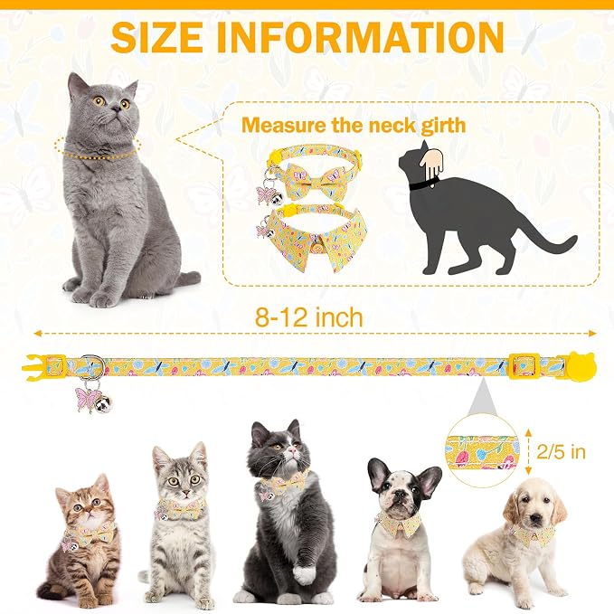 Cat Collar Breakaway with Bells, 2 Pack Soft Butterfly Kitten Collar with - Image 6