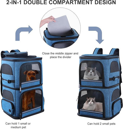 Double Cat Carrier for 2 Cats, Dog Backpack Carrier for Medium Dogs, Double - Image 3