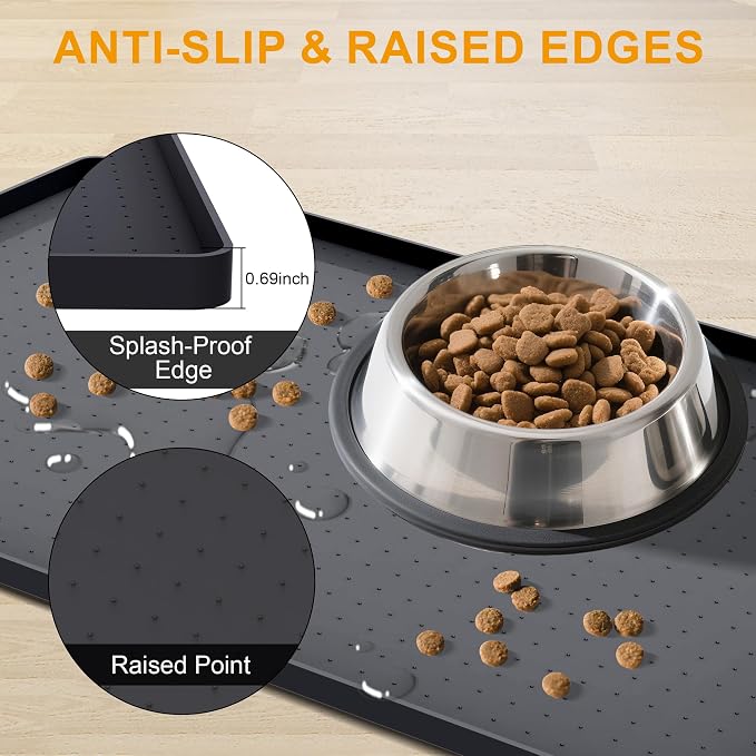 Mofason Pet Food Mat Waterproof Dog Mat 24”x16” Large – 0.5” inch Raised Edge - Image 2