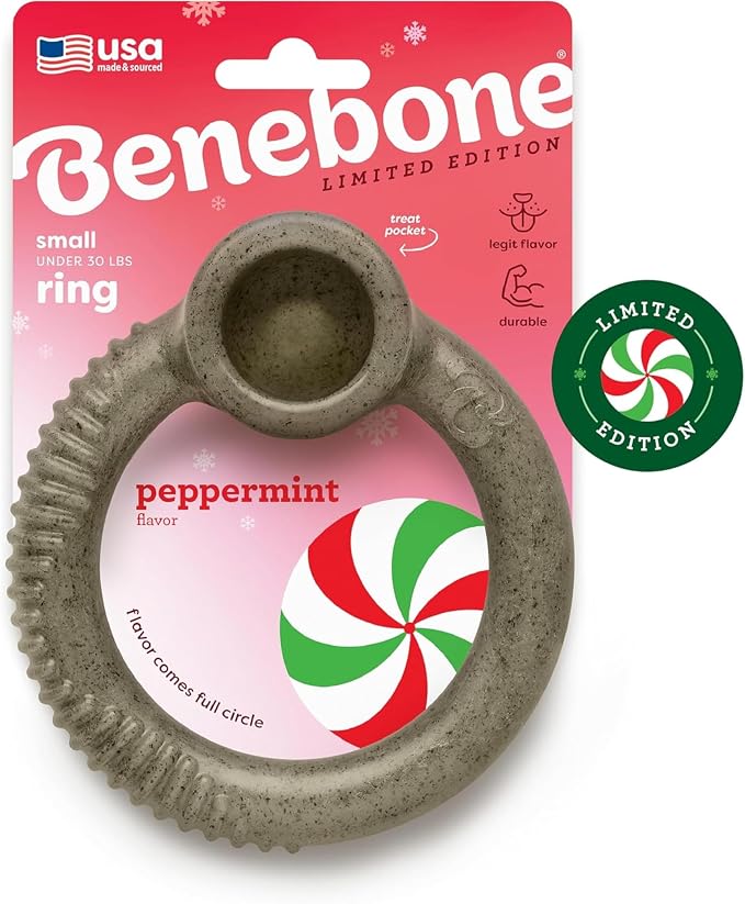 Benebone Peppermint Ring – Limited Edition Holiday Flavor, Durable Chew Toy by Benebone