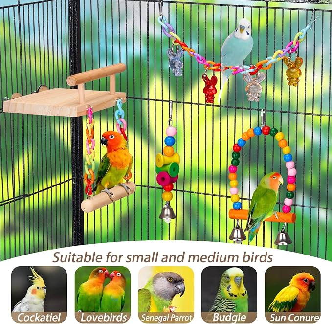 11Pcs Bird Platform Stands Swing Hanging Chewing Toy Parrot Climbing Ladder - Image 3