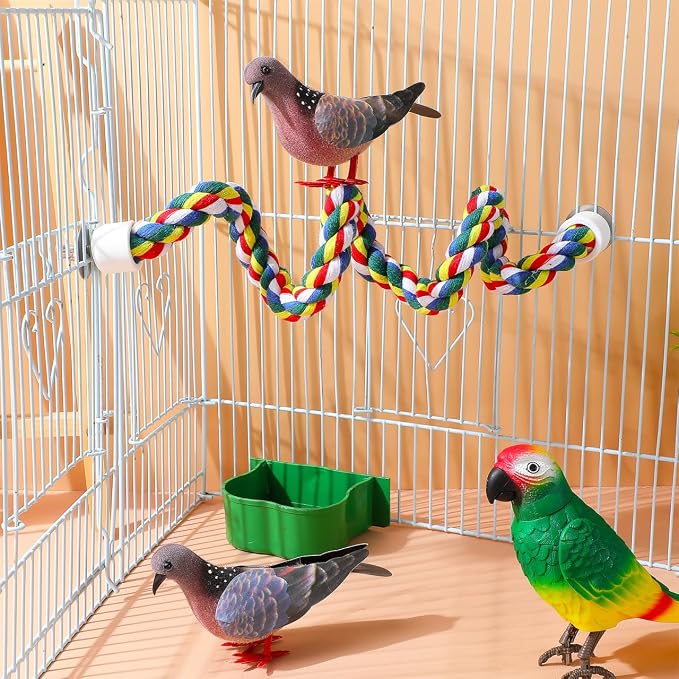 Bird Rope Perch 24 Inch, Colorful Cotton Parrot Bungee Swing, Bendable Cage - Image 8