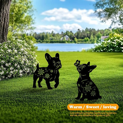 4 Pack Bulldog Metal Garden Decorative Stakes, Weather Proof Puppy Silhouette - Image 2