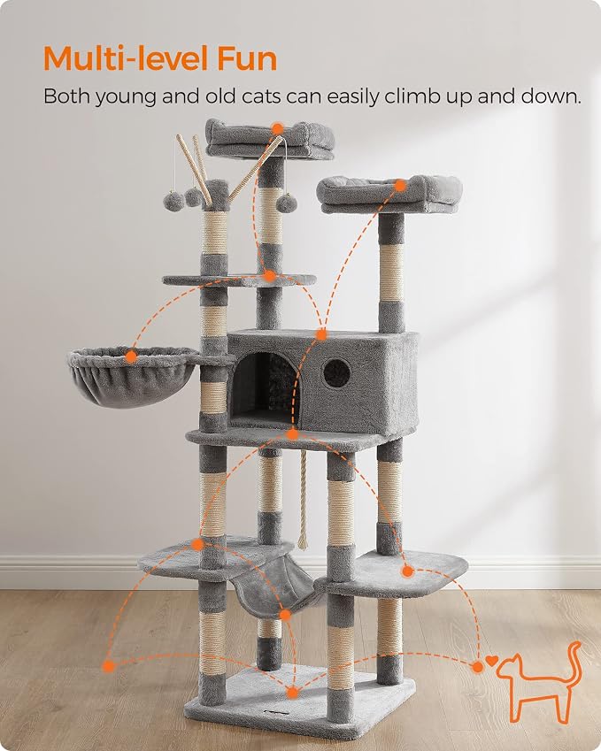 FEANDREA Cat Tree, Large Cat Tower, 64.6 Inches, Cat Activity Center - Image 3