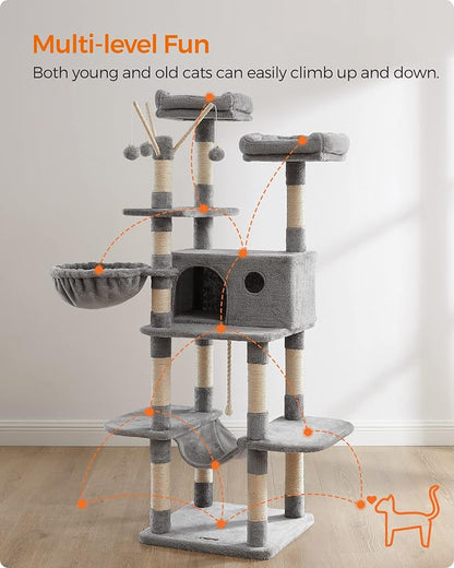 FEANDREA Cat Tree, Large Cat Tower, 64.6 Inches, Cat Activity Center - Image 3