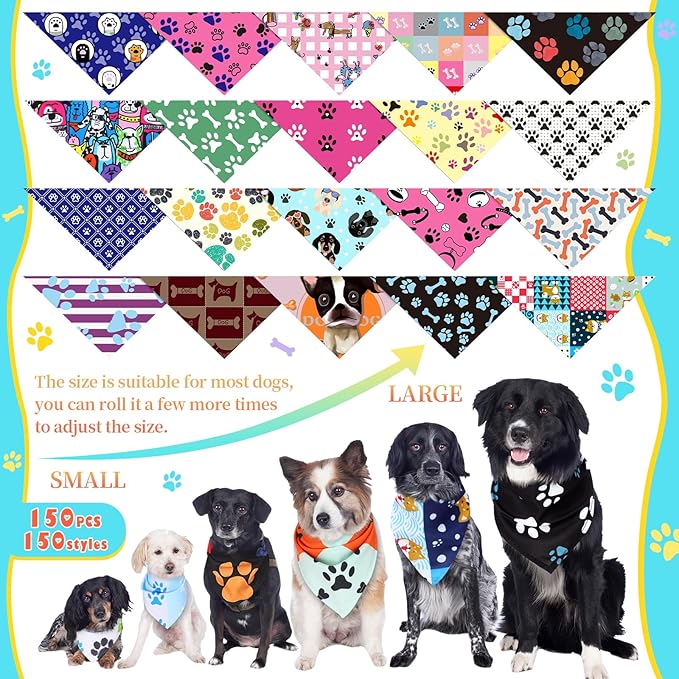 150 Pcs Paw Dog Bandanas Bulk Pet Bibs Colorful Triangle Scarf Pet Paw Bandanas - Image 3