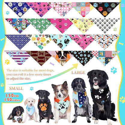150 Pcs Paw Dog Bandanas Bulk Pet Bibs Colorful Triangle Scarf Pet Paw Bandanas - Image 3
