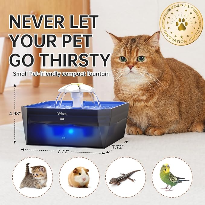 Veken Award-Winning Small Pet-Friendly Cat Water Fountain - Image 2