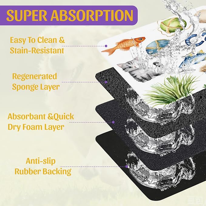 Cat Fun Pet Feeding Mat, Absorbent Bowl Pad - Image 3