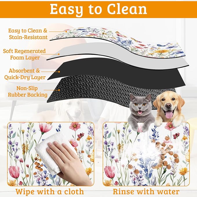 Flowers Butterfly Dog Food Mat, Colorful Absorbent Pet Feeding Mat - Image 5