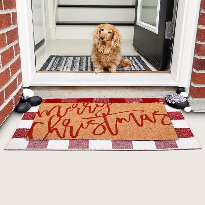Tinideya 2 Pcs Door Mat Welcome Non Slip Coir Mats Floor Layering Doormats - Image 4