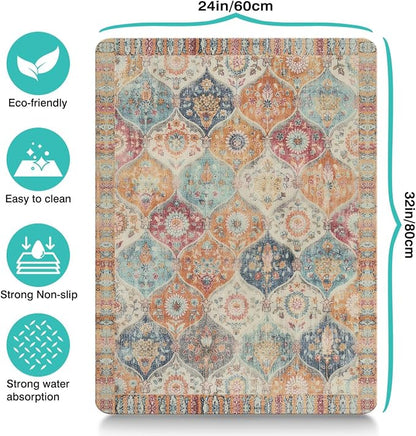 Moroccan Trellis Dog Food & Water Mat, Mexican Talavera Boho Colorful Pet - Image 6