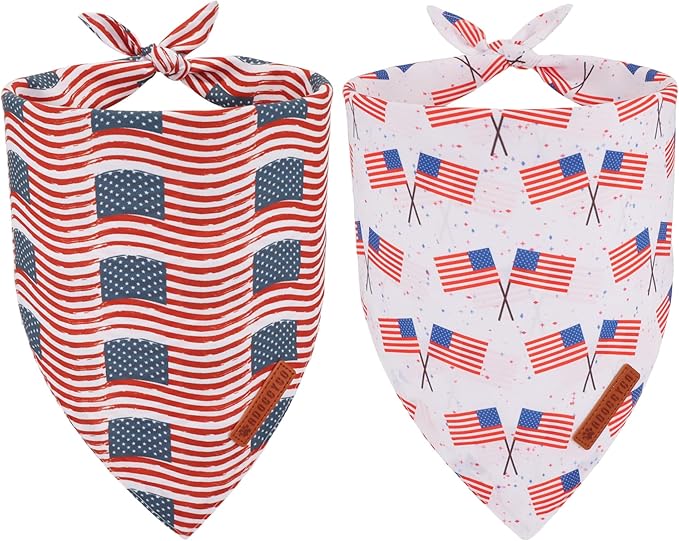 ADOGGYGO American Flag Dog Bandana 2 Pack, Reversible White Red USA Flag Pet by ADOGGYGO