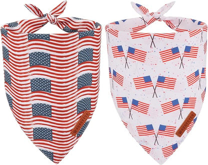 ADOGGYGO American Flag Dog Bandana 2 Pack, Reversible White Red USA Flag Pet by ADOGGYGO