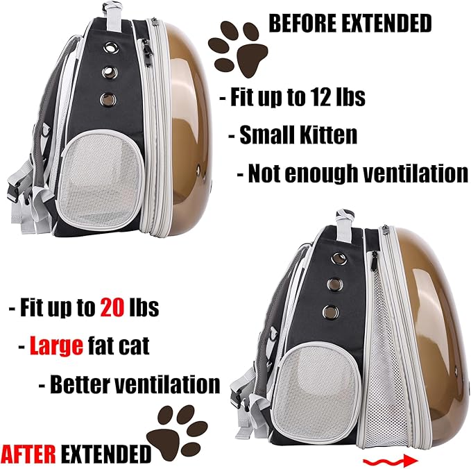 Front Expandable Cat Backpack Carrier, Fit up to 20 lbs, Polarized Tinted Brown - Image 3