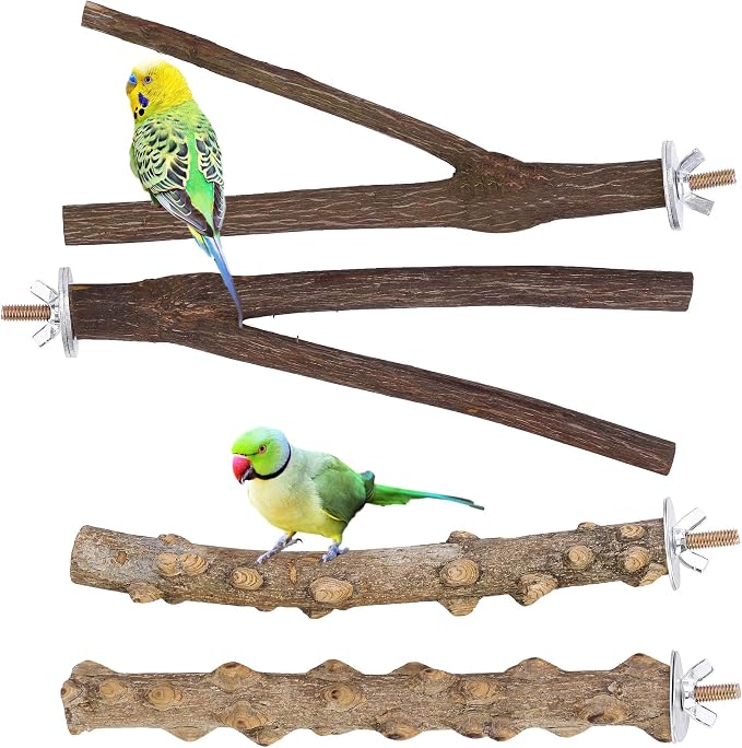 Mogoko 4 Pcs Bird Perches Parrot Stand Natural Wood Perch Parakeet Toys Bird - Image 6
