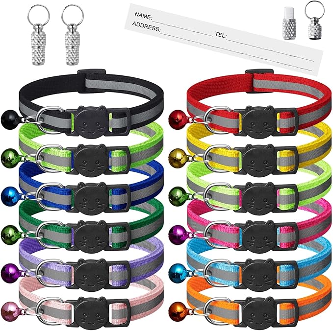 12 Pack Reflective-Breakaway Cat Collars by ExtodryPremiumCatCollarswithbell