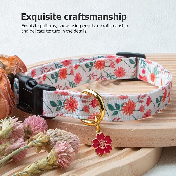 Cotton Handmade Dog Collar Cute and Distinctive Patterns Red and White Flower - Image 5