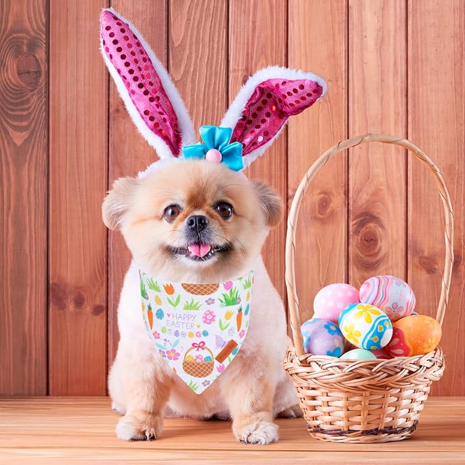 PTDECOR Easter Dog Bandana, Reversible Rabbit Easter Egg Dog Scarf - Image 2