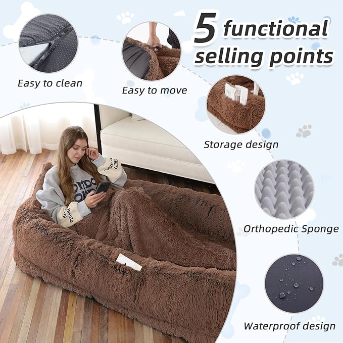 Human Dog Bed, Washable Faux Fur Pet Bed - Image 3