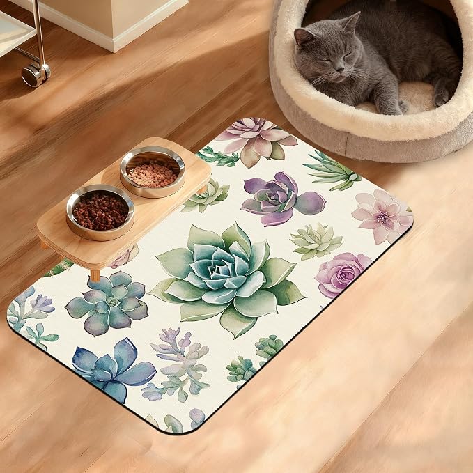 Dog Bowl Mat, Cactus Pet Feeding Mat by Unknown
