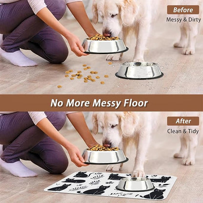 Cute Black Flower Dog Cat Food Mat, Absorbent Pet Feeding Mat - Image 5