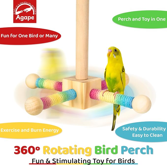 Agape Bird Toy, Parrot 360° Interactive Rotating Perch, Bird Cage Accessories - Image 2