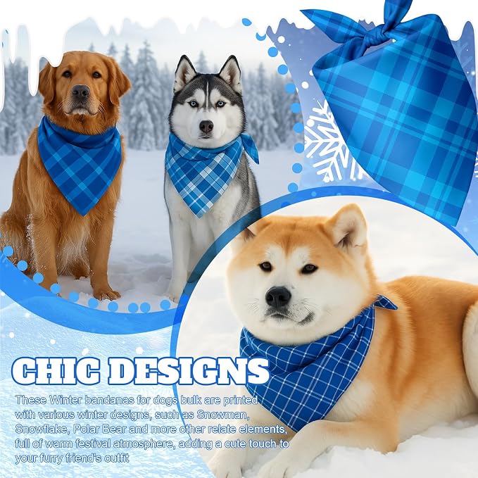 Abbylike 50 Pcs Plaid Dog Bandanas Bulk Blue Checkered Bandanas - Image 2