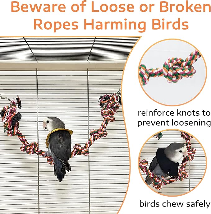Bird Rope Perch & Swing Toy, Sturdy Knotted Parrot Cotton Rope - Image 4