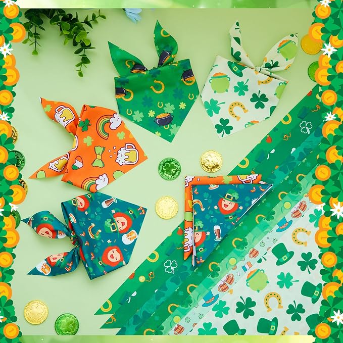Abbylike 50 Pcs St Patrick's Day Dog Bandanas Bulk Green Shamrocks Bandanas - Image 5