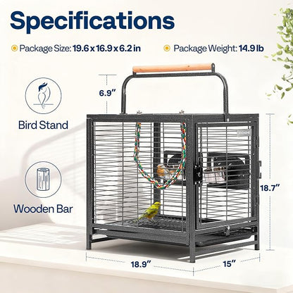 VIVOHOME 19 Inch Wrought Iron Bird Travel Carrier Cage - Image 7