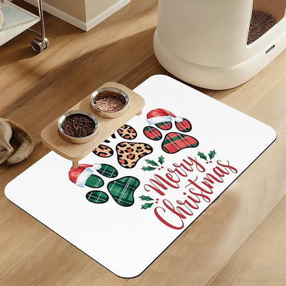 Dog Christmas Dog Food Mat–Christmas Stocking Absorbent Quick Dry Feeding by LUTASER